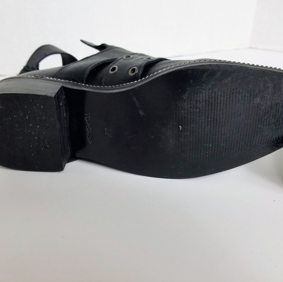 Topshop Sz 37 Women Motorcycle Metal chain stud leather booties - Picture 5 of 12